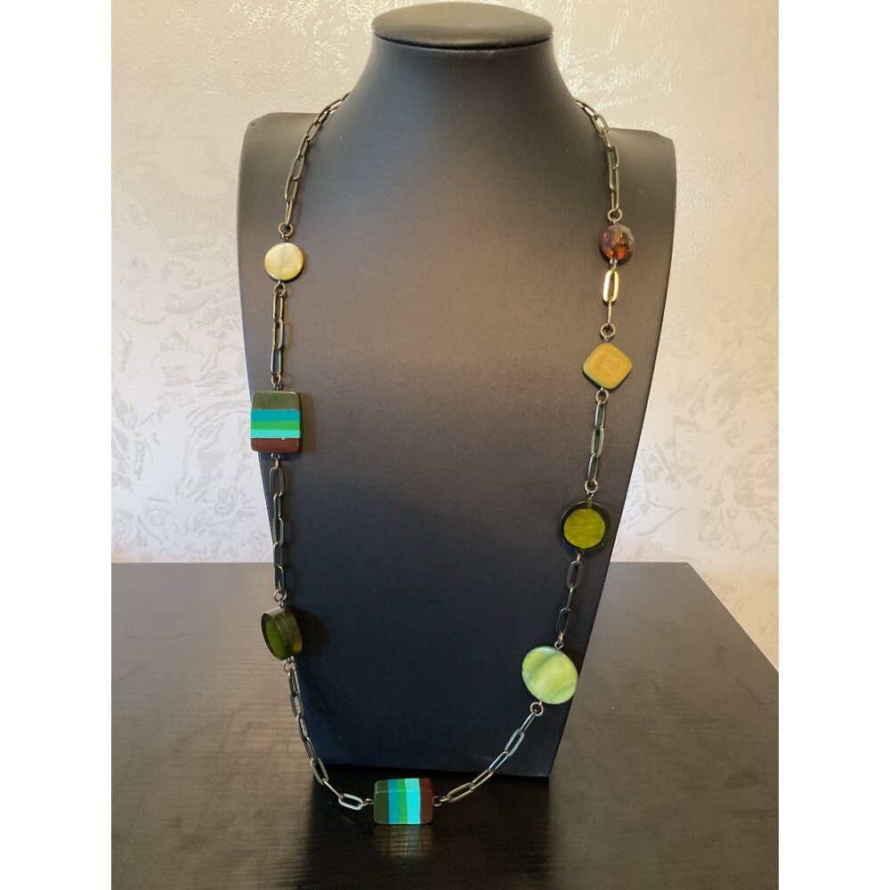 Colorful Beaded Necklace With Brass Chain